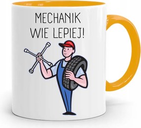 Sárga Bögre Szerelőnek A Szerelő Jobban Tudja! fényképes nyomattal