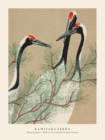 Festmény reprodukció Cranes (Special Edition Japandi Vintage) - Kamisaka Sekka, (30 x 40 cm)