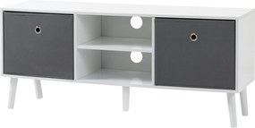 HOMCOM TV Állvány 50 Inches Képernyőig Modern TV Állvány 2 Szövet Fiókkal és 2 Nyitott Polccal 110x29x46.5 cm Fehér és Szürke | Aosom