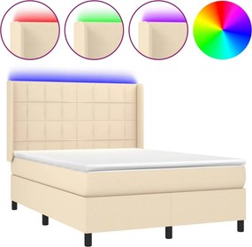vidaXL krémszínű szövet rugós és LED-es ágy matraccal 140x190cm