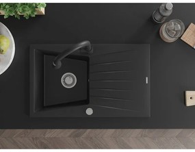 Mexen Cesar, 1 kamrás gránit mosogató 775x470x190 mm és Elia mosogató csaptelep, fekete, 6514-77-670101-70