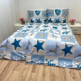 Pamut lepedők Karácsonyi Winter kék TiaHome - 1x Párna 90x70cm, 1x Paplan 140x200cm