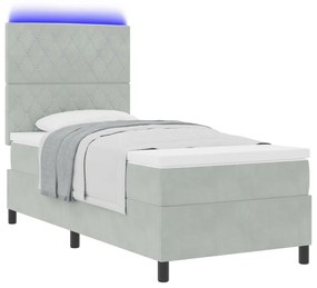 Boxspring Ágy Mattal &amp; LED Fény Szürke 100x200 cm Bársony