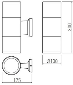 Lámpa Fali lámpa BALEO 2 irányú, 2XE27, 304*105*175, IP 54 (Ø105mm)