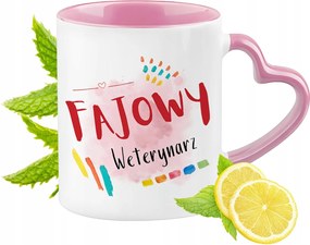 Állatorvosi bögre Rózsaszín, szív alakú füllel Kávé ajándék