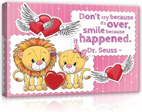 Vászonkép 60x40 Szappan rajzfilm oroszlánkölyök szív rózsaszín pöttyös motiváció Dr. Seuss