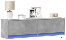 betonszürke falra szerelhető TV-szekrény LED-del 140x31x38 cm