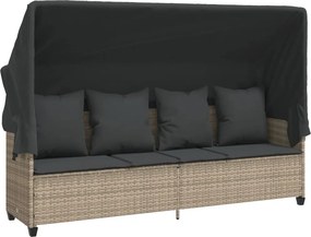 vidaXL világosszürke polyrattan napozóágy tetővel és párnával