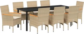 vidaXL Kert étkező szett párnával 9 pcs Bézs polirattan