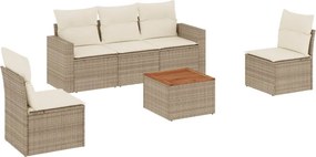 vidaXL 6 részes bézs polyrattan kerti ülőgarnitúra párnával