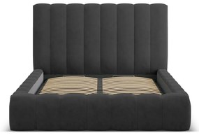 Antracitszürke kárpitozott ágyneműtartós franciaágy ágyráccsal 180x200 cm Kelp – Micadoni Home