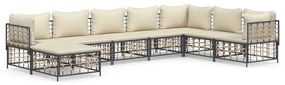 8 részes antracitszürke polyrattan kerti ülőgarnitúra párnákkal