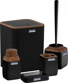 Fürdőszoba Szett 5 db-os szett WC-hez fekete fa kosár kefe