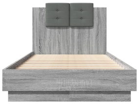 szürke sonoma színű ágykeret fejtámlával és LED-ekkel 75x190 cm