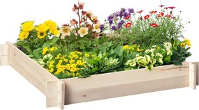 Outsunny Négyzet Alakú Fa Kerti Városi Virágtartó Ágyás Növények, Virágok, Fűszernövények Számára 100x100x16 cm Természetes | Aosom