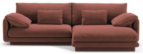 Rózsaszín bársony sarokkanapé (jobb oldali-heverő résszel) Torino – Micadoni