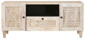 TV szekrény fiókkal Fehér 105 x 33 x 46 cm tömör mangófa
