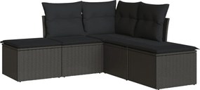 vidaXL 5 részes fekete polyrattan kerti kanapészett párnákkal