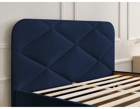 Sötétkék kárpitozott franciaágy ágyráccsal 140x190 cm Prune – Bobochic Paris