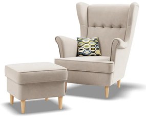 Uszak fotel, bársony, bézs