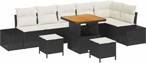 vidaXL Kerti Kanapé Szett párnával tárolóval 9 pcs Fekete Poli rattan