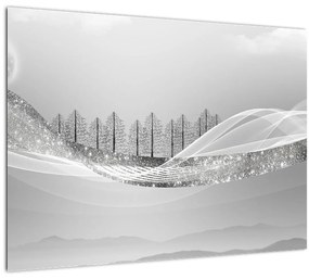Kép - ezüst táj (üvegen) (70x50 cm)