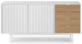 Fehér-natúr színű alacsony komód tölgyfa dekorral 159x80 cm Sierra – Teulat