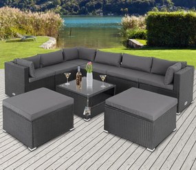 Deuba XXL kerti polyrattan szett - fekete/antracit párnák
