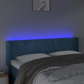sötétkék bársony LED-es fejtámla 147 x 16 x 78/88 cm