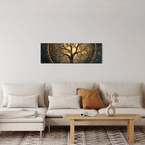 Kép – Arany aurájú fa (órával) (90x30 cm)