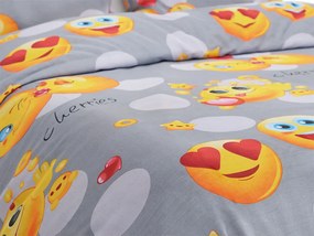 EMOJI szürke pamut ágyneműhuzat