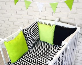 Baby Nellys Párna mantiné ágyneművel - háromszögek, fekete/zöld 120x90