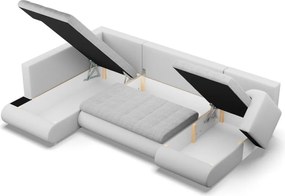 Tokio U sarokkanapé, 3 ágyneműtartóval, fonott + műbőr, baloldali, szürke - fehér