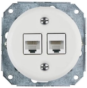 Bohemia-Design - Keret nélküli porcelán retro Ethernet aljzat 2x CAT.5E, fehér