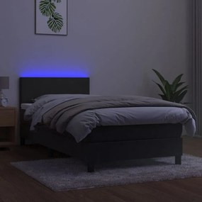 sötétszürke bársony rugós és LED-es ágy matraccal 80 x 200 cm