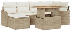 vidaXL Kerti Kanapé Szett tárolóval 7 pcs Bézs Poli rattan