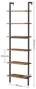 Létrapolc, 6 szintes könyvespolc 60 x 204,8x 30 cm