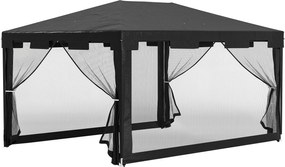 Outsunny 4x3m-es Téglalap Alakú Vízlepergető Stabil Télálló Pavilon Szúnyoghálóval, 4 Oldalfallal, Partytábori Asszisztens Kerthez, Sötétszürke | Aoso