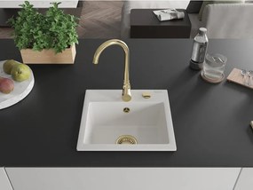 Mexen Milo gránit egytálcás mosogató 435 x 410 mm, fehér, arany szifonnal - 6505441000-20-G