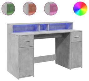 betonszürke szerelt fa íróasztal LED-világítással 140x55x91 cm