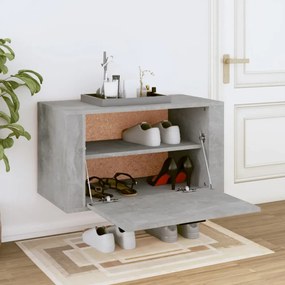 betonszürke szerelt fa fali cipőszekrény 70 x 35 x 38 cm
