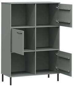 OSLO szürke tömör fa könyvszekrény fém lábakkal 90x35x128,5 cm
