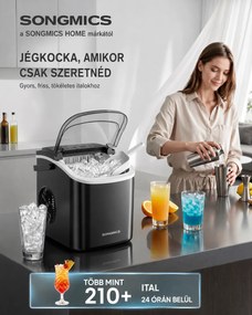 Jégkockakészítő Gép, 12 kg/24h, Öntisztító, Hordozható – Fekete