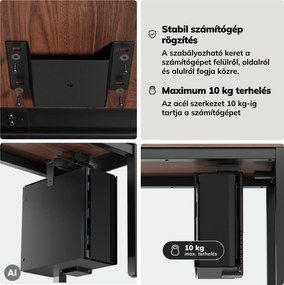 Számítógép tartó az íróasztal alá, állítható, fém, fekete: PC HOLDER