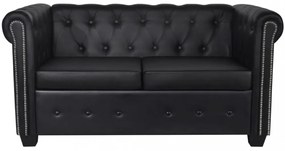 2 személyes fekete műbőr Chesterfield kanapé