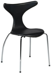 Dolphin design szék, fekete textilbőr, króm láb