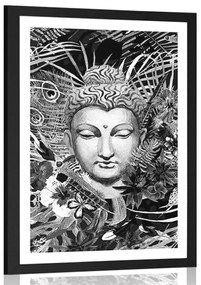 Poszter paszportuval Buddha exotikus háttéren fekete fehérben