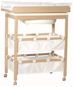 Fehér-natúr színű pelenkázó feltét nyírfa dekorral Baby Pool – Roba