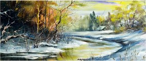 Egy téli folyó képe, olajfestmény (120x50 cm)