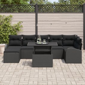 8 darabos kertiszófakészlet párnákkal Fekete Poly Rattan